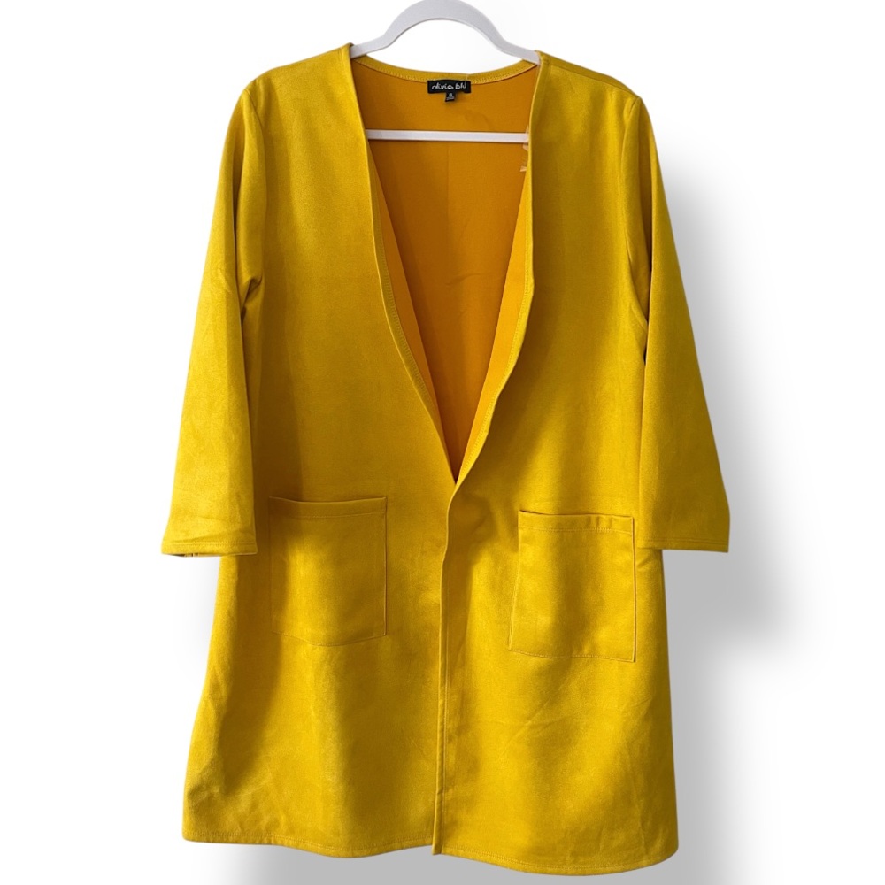 🎗️XL Yellow Suede Blazer Cardigan